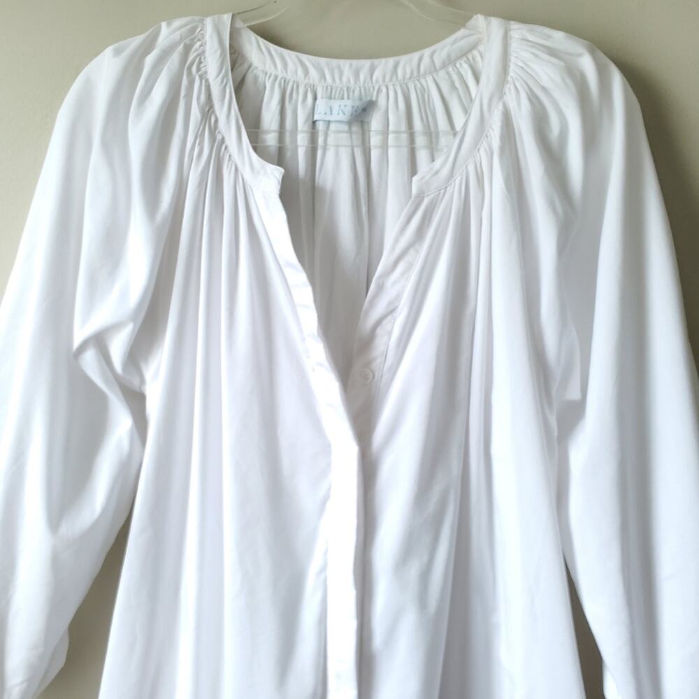 Lake Brunch Midi White Blue Cotton Dress XS Coastal Casual Resort Beach Flaw - Picture 3 of 10